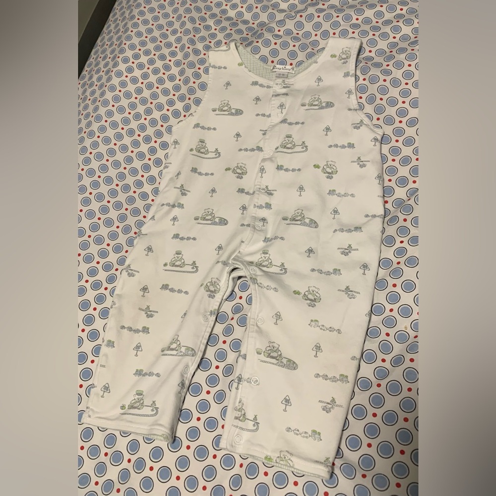 Kissy Kissy White Baby Romper with Light Blue and Green Trim